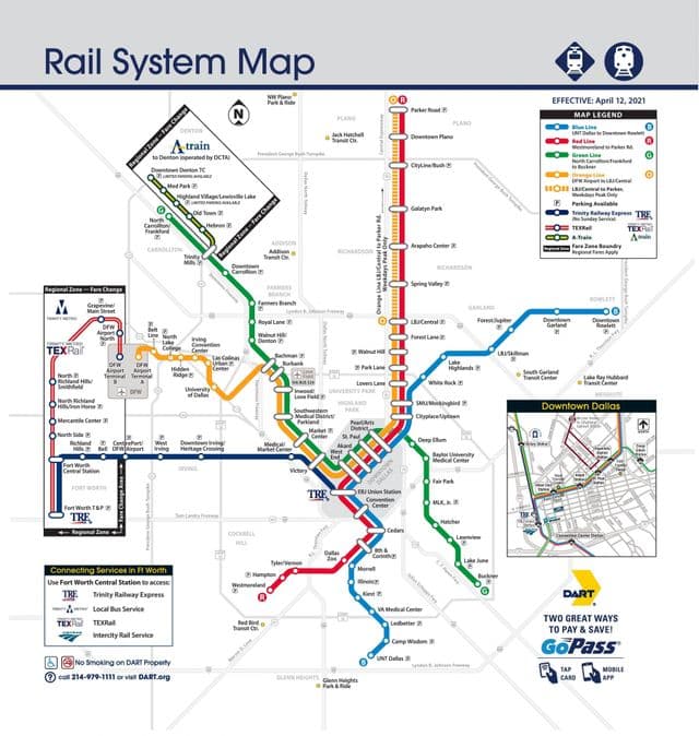 Karte der Bahnhöfe in Dallas