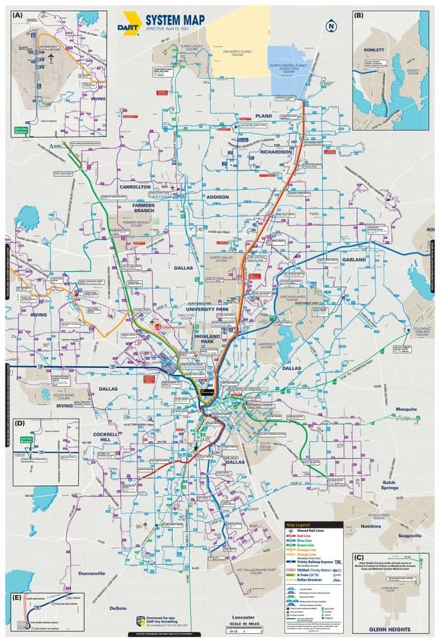Karte der Verkehrsmittel in Dallas