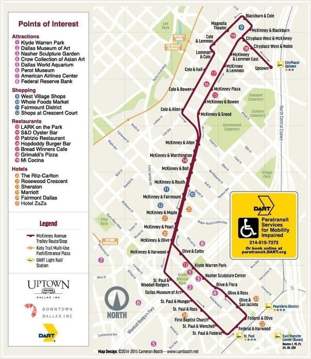 Karte der Trolley-Stationen von Dallas