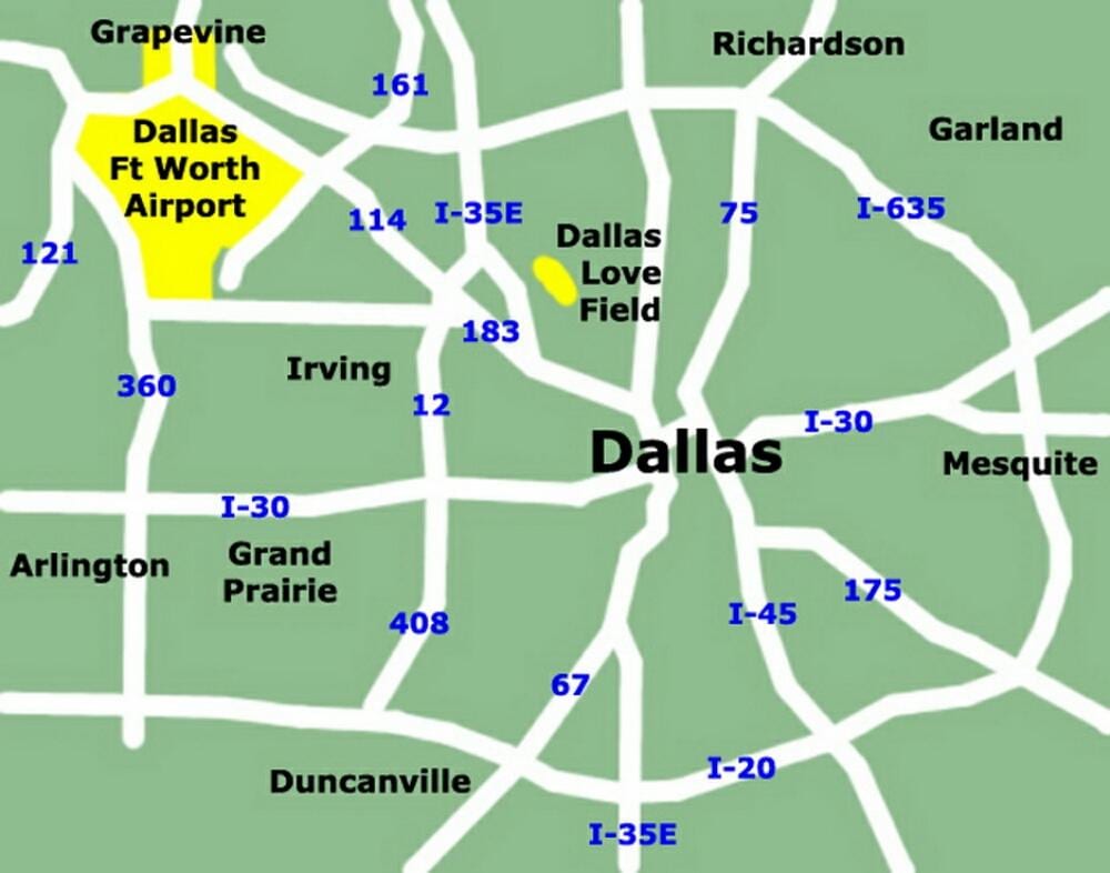 Dallas Flughäfen Karte