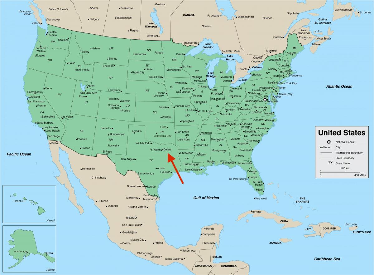 Dallas auf Texas - USA-Karte